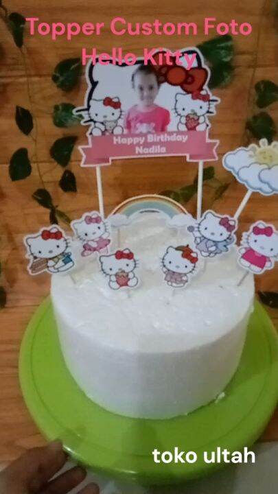 (Custom Foto) Topper / Hiasan Kue Ulang Tahun Karakter Hello Kitty