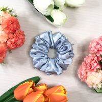 ยางรัดผม scrunchie รหัส P076 สี Blue Grey ผ้าซาตินโรม่าเนื้อมุก