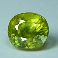 Rare Collection Grade Sphene Titanite loose natural gemstone Russia Cushion shaped Green 2 Red Sparks 1.25 cts