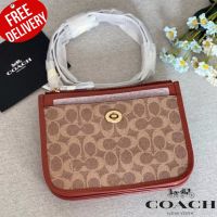 กระเป๋าถือ กระเป๋าสะพาย งานShop Coach Slim Turnlock Crossbody In Signature Canvas