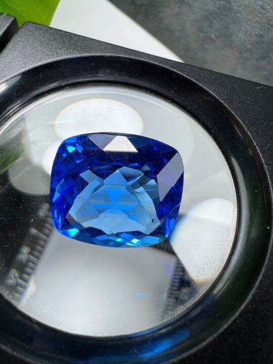 บลูโทพาสย-blue-topaz-stone-พลอย100-lab-made-49-กะรัต-25x23-มิลลิเมตร-1-เม็ด-mm-รูป-cushion-สะอาด-ตา-1pcs-พลอยอัด-สีบลูโทพาส-เหลี่ยม-สัปปะรด