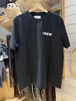 เสื้อทีเชิ้ตแขนสั้นคอตตอนแท้ BM ทรงหลวมพิมพ์ลายตัวอักษร CREW คอกลมสีดำวินเทจสไตล์อเมริกันแบบใหม่จากเว็บไซต์ทางการของ BM INS สำหรับผู้หญิง