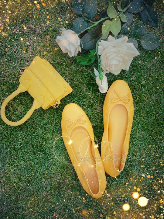 sincera-brand-premium-flat-shoes-คัชชูสีเหลือง-yellow-รองเท้าคัชชูส้นแบน-คัชชูส้นเตี้ย-หนังนิ่ม-ไม่กัดเท้า