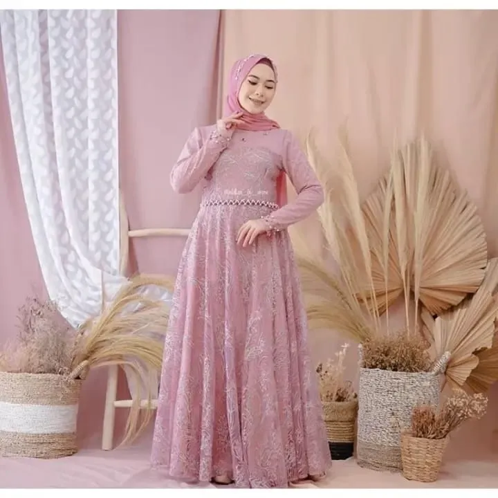 Gamis Gaun Dress Brukat Acara Pesta Kondangan Lamaran Akad Nikah Pengantin Wanita Terbaru 22 Lebaran Idul Fitri Elegan Elegant Mewah Modern Cantik Kekinian Baju Busana Muslim Muslimah Wanita Remaja Dewasa Lazada Indonesia