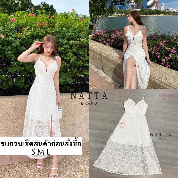 เดรสสายเดี่ยว-งานผ้าลูกไม้สีขาว-แต่งดีเทลแหวกด้านข้าง-แต่งระบายให้มีลูกเล่นมากขึ้น-เสริมฟองน้ำ-ทรงสวยมากจ้ารุ่นนี้-เพิ่ม