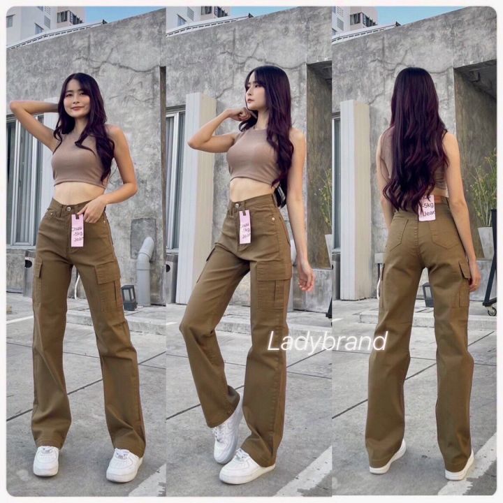 cargo-jeans-กางเกงขากระบอกเอวสูงงานป้ายchuu-5kgดีเทลกระเป๋าข้าง