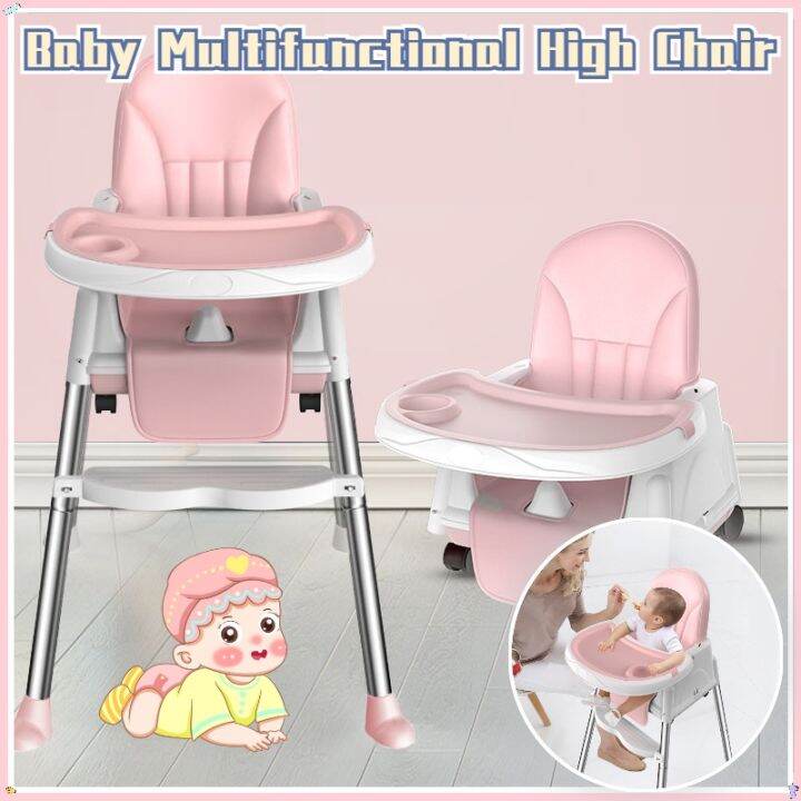Foldable Children's High Dining Chair Multifunctional Baby Highchair