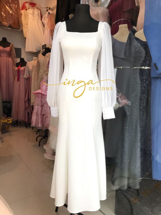 Serpentine cut neoprene civil wedding gown | Lazada PH