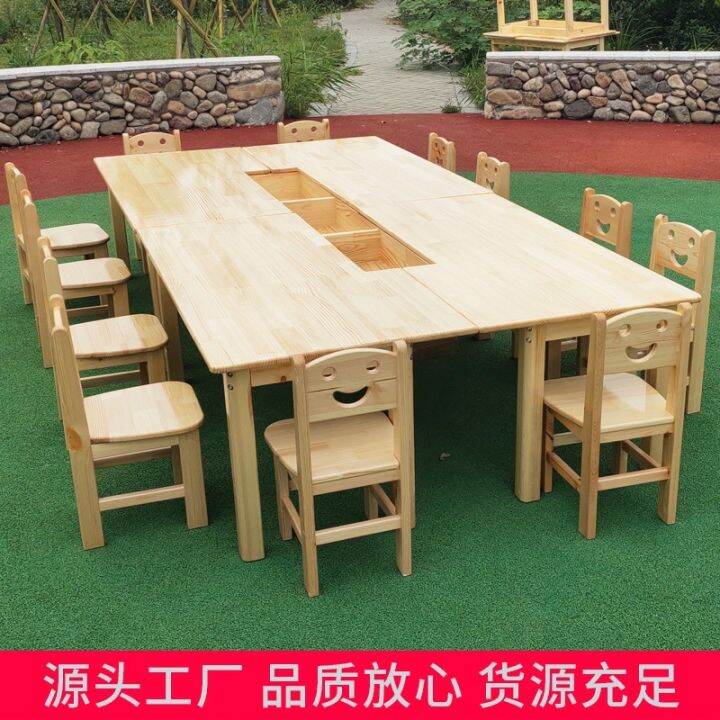 Kindergarten Solid Wood Table and Chair Children's Wooden Combination ...