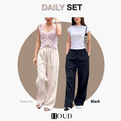 Daily Set Basic Pants (สีดำและสีธรรมชาติ) รุ่นเบสิคสไตล์มินิมอล กางเกงขายาวผ้าคอตตอนลินิน กางเกงขายาวผ้า cotton linen