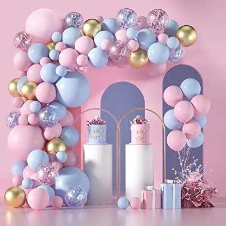 (126 pcs) SET PAKET BALON DEKORASI ULANG TAHUN TEMA: SOFT PINK BLUE