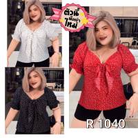 R 1040.เสื้อสาวอวบลายดอกจิ๋ว โบว์หน้า