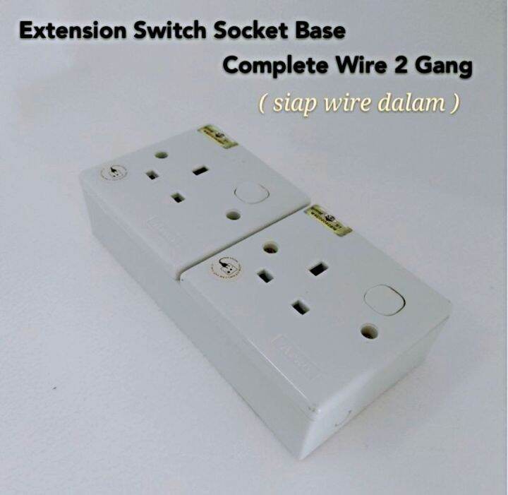 Socket Base 2 Extension Trailing Socket Base 2 Gang Complete With Wire (siap wire ...