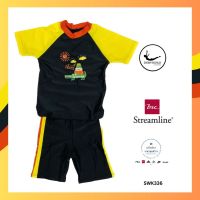 ชุดว่ายน้ำเด็ก สีดำ เหลือง  by BSC Streamline (ไซส์4-6ไม่มีลายการ์ตูนที่หน้าอก)