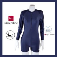 (S-L) ชุดว่ายน้ำ BSC streamline แขนยาว กางเกงขาสั้น ชุดติดกัน สีกรม ด้านหน้ามีซิป สวมใส่ง่าย