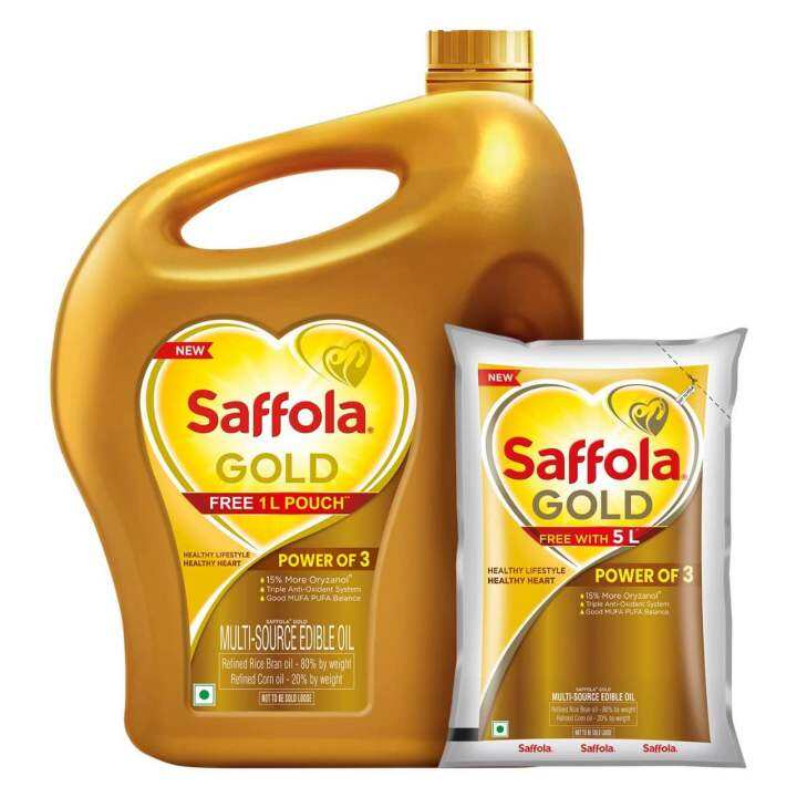 Saffola Gold Refined OilBlend of Rice Bran Oil & Sunflower OilCooking Oil Pro Healthy