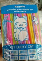 หลอดงอคละสี(ห่อฟิล์ม) LUCKY CAT 8 mm x 24 cm 1 แพค (250 เส้น)