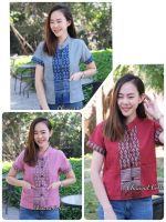 เสื้อคอจีน มีกระเป๋า ลายขอ