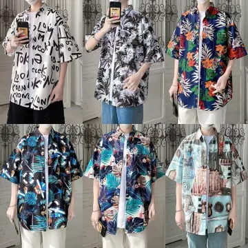 Tropical Print Square Neck Short Sleeve Shirt, Men's Slight Stretch Street Summer White Floral Pattern Casual Vacation Resort Hawaiian Shirt,Temu