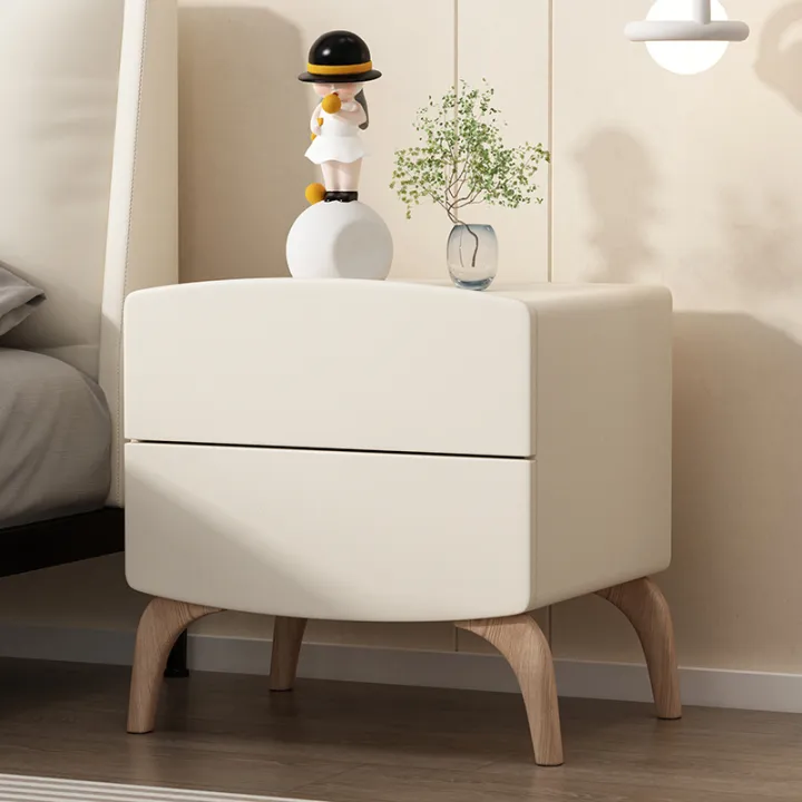 cream leather bedside tables