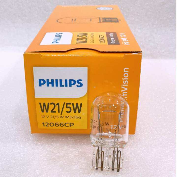 หลอดไฟเบรค-เสียบหัวโตt20-philips-ฟิลิปส์-w21-5w-12v-w3x16q-12066-แท้ติดรถ-แสงสีเหลือง-1ดวง