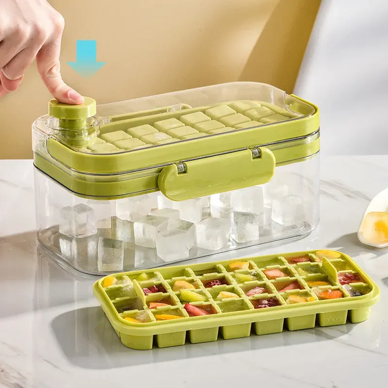 PHINOX Two Ice Cube Trays & Lid & Bin & Ice Scoop, 64 pcs Ice Cubes Molds,  Food Grade PP REVIEW 