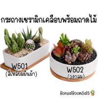 (W501-W502) กระถางเซรามิกเคลือบ กระถางไม้จิ๋ว กระถางพร้อมถาดรอง กระถางแคตตัส