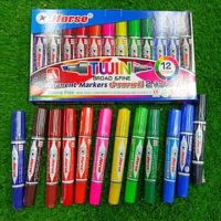 ปากกาเคมี 2 หัว ตราม้า 12 สี