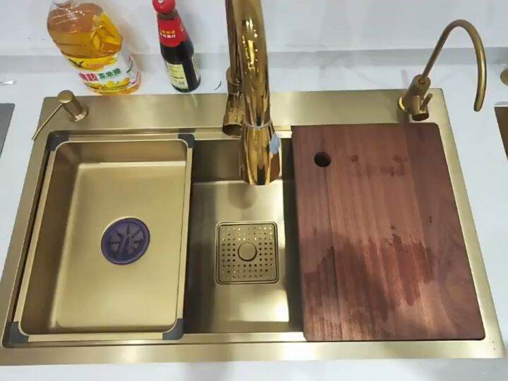 Gold 304 Stainless Steel 80*45*22 Stainless Steel Kitchen Sink Gold
