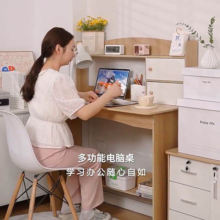 Computer Desk Desktop Study Table with Drawer and Shelves Office