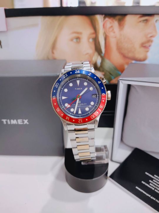 ประกันศูนย์ไทย-นาฬิกาข้อมือ-waterbury-traditional-gmt-39mm-stainless-steel-bracelet-watch-tw2u90600-ขนาดหน้าปัด-39-มม