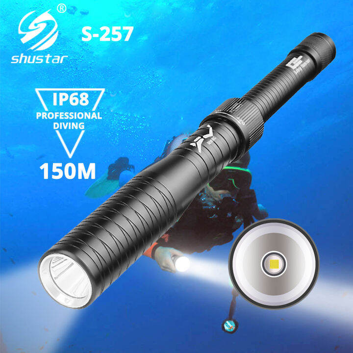 Professional Diving LED Flashlight IP68 Waterproof Level Torch with