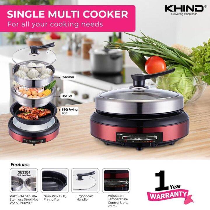 KHIND 8In1 MC388 Multi Cooker Steamboat And BBQ Cooker Lazada