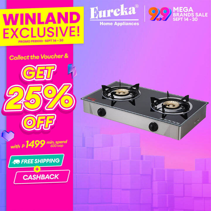 EUREKA by Winland Tempered Glass Double Burner Gas Stove with Automatic