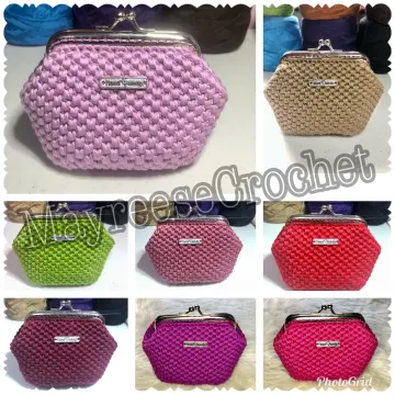 Women Mini Coin Purse Metal Mesh Kiss Lock Clasp Buckle Pouch (Dark Pink)