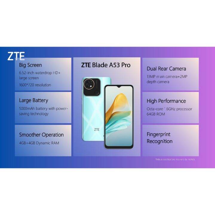 zte-a53-pro-4-64gb-หน้าจอ-6-52-นิ้ว-กล้อง-13mp-แบตเตอรี่-5-000mah-รับประกันศูนย์ไทย-1-ปี