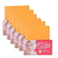 สบู่ไวท์ออร่า แท้ เเพคเกจใหม่ White aura miracle carrot soap ปริมาณ 160 g ก้อนใหญ่   ( 6 ก้อน )