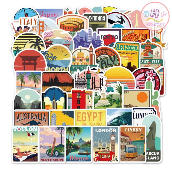 sticker-สติ๊กเกอร์-travel-h-115-ท่องเที่ยว-50ชิ้น-เดินทาง-nasa-แคมป์-เดิน-ป่า-แคมป์ปิ่ง-วินเทจ-ญี่ปุ่น-ประเทศ-ทะเล-london