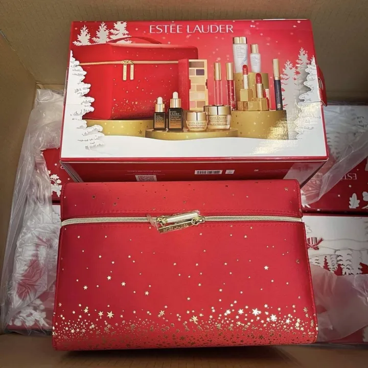 Estee Lauder Christmas 2022 Set กระเป๋าสีแดง ด้านในมี 12 ชิ้น Lazada