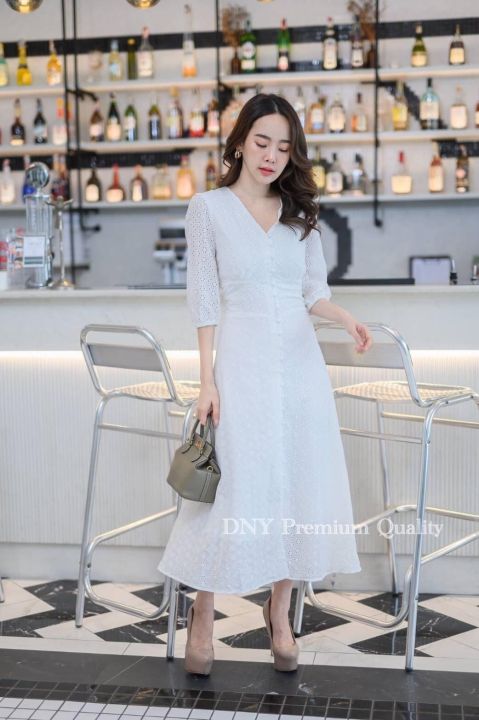 maxi-dress-เนื้อผ้าcotton-ฉลุลาย-เดรสขาว-เดรสดำ-เดรสใส่ออกงาน-เดรสยาว