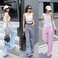 NEW IN!! STRAIGHT STRIPE DENIM PANTS???(490฿ฟรีส่ง) กางเกงลายทาง ผ้ายีนส์ผสมคอตตอน เนื้อดีมาก เอวสูง โทนสีสวยสุดๆ สไตล์สาวเกาหลี แมทช์ใส่คู่กับเข็มขัดก็สวยนะคะ