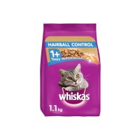 Whiskas HAIRBALL CONTROL อาหารแมว วิสกัส สูตรแมวโต 1+ สูตรช่วยควบคุม ก้อนขน  ขนาด 1.1kg . .