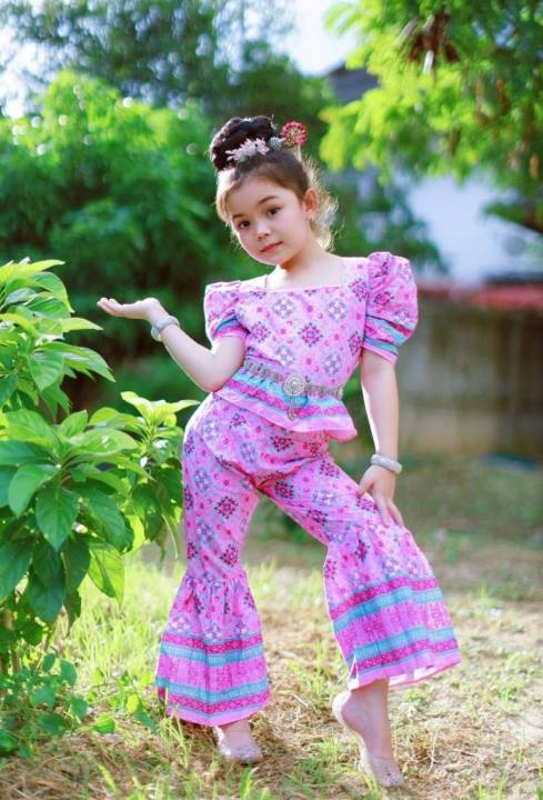 ชุดไทยประยุกต์-กางเกงขาบาน-ชุดไทยเด็กหญิง-พร้อมส่ง