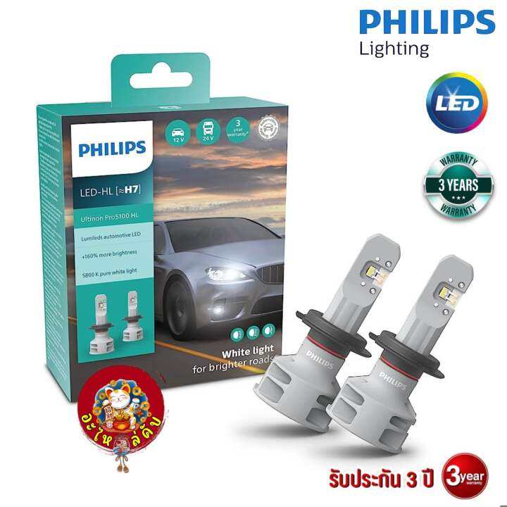 หลอดไฟหน้า-philips-led-headlinght-ultinon-pro5100-ค่าแสง5800k-ความสว่าง-160-ขั้ว-h1-h3-h4-h7-h11-hb3-hb4-hir2-fog-h8