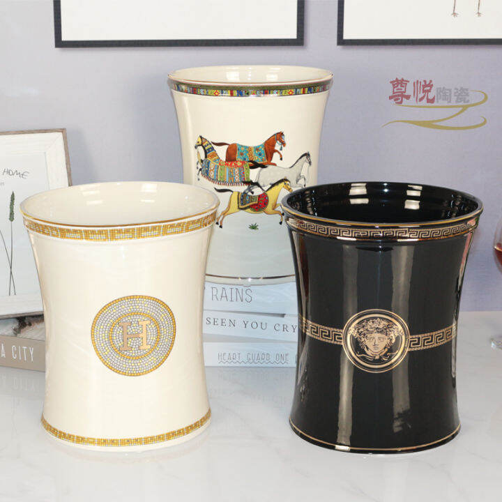 Nordic Ceramic Trash Can without Lid Large HighEnd Home Living Room