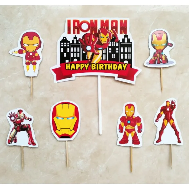 isi 7 cake topper hiasan kue ulang tahun karakter ironman iron-man ...