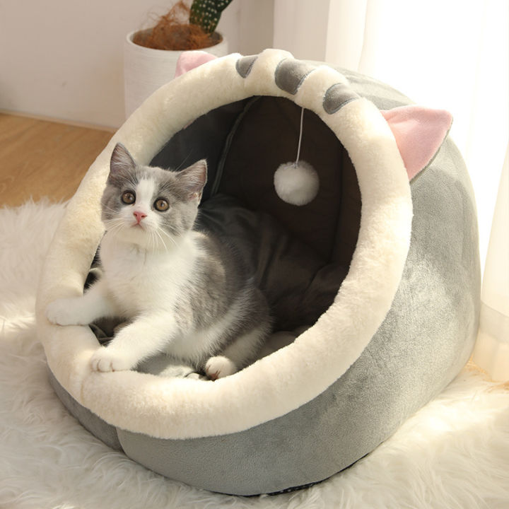 Cute House Pet Nest Wam Soft Plush Cat Bed Catoon