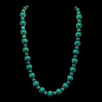 สร้อยคอ หินมาลาไคต์ เม็ดทรงกลม Malachite Round Beads Necklace Handmade Gemstone Jewelry