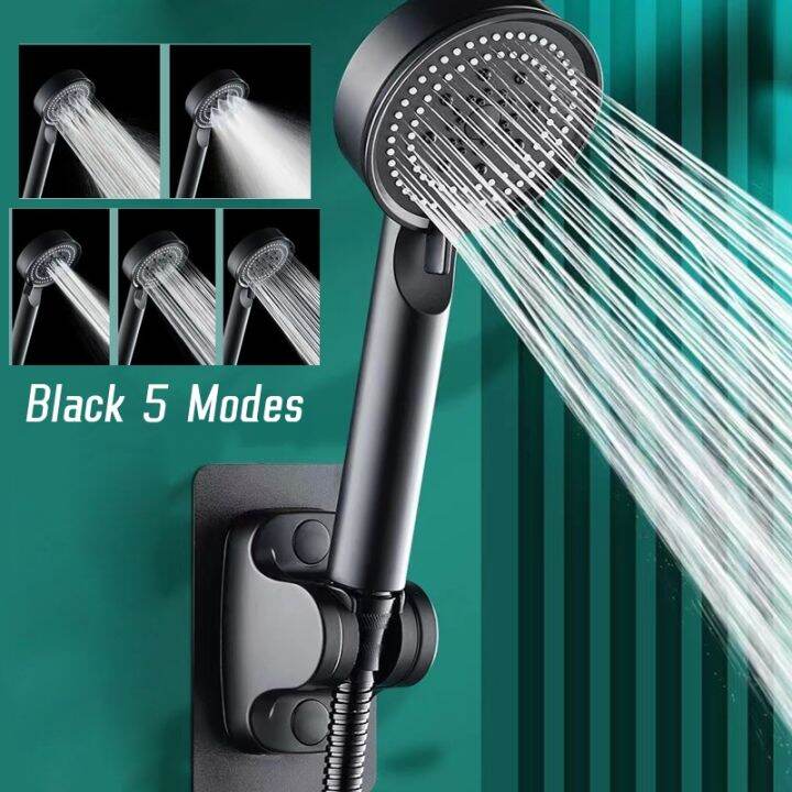 Black Shower Head Water Saving 5 Mode Adjustable High Pressure