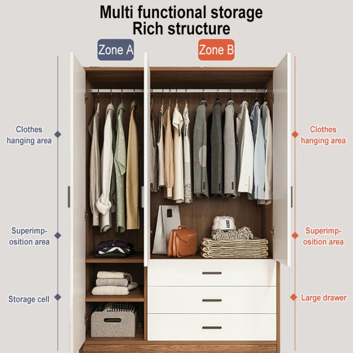 Wooden 3 Doors White Multi-Functional Wardrobe Clothes Storage Cabinet